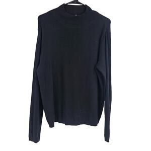 Peruvian Connection Sweater Black Knit Mock Neck Long Sleeve Pullover‎ Size XL